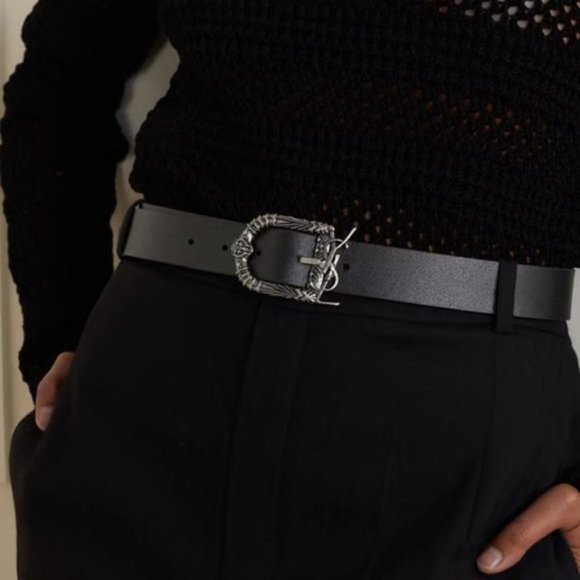 NEW SAINT LAURENT Women's Monogramme leather belt Dark Brown - Picture 2 of 8